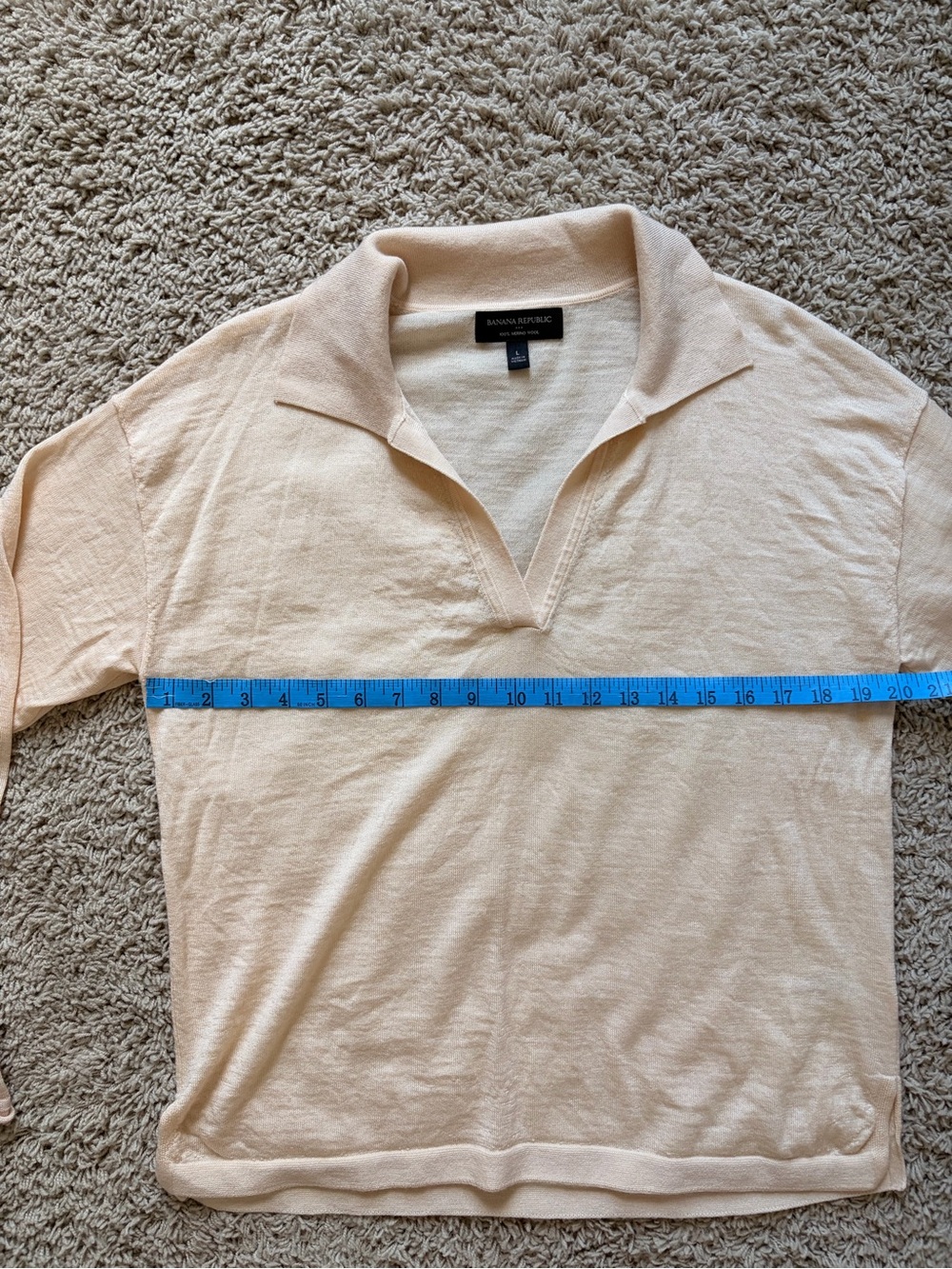 Banana Republic 100% Merino Wool Polo Sweater Collared V-Neck Cream L - Picture 10 of 11